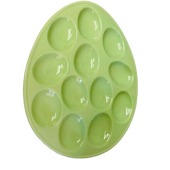 Fresh Decor Avocado Green Ceramic Devil Egg Tray Server 12 Slots 12" x 10" - Picture 1 of 5